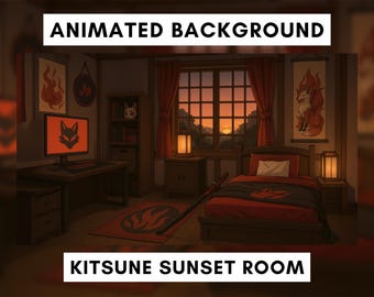 Vtuber Animated Background, Kitsune bedroom, Fox theme, Lofi Stream Background, Gaming room, Looped Animation, Fantasy, Cozy, Samurai
