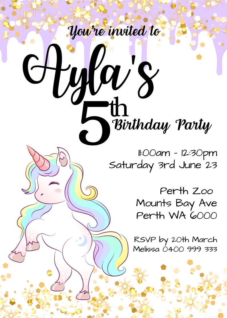Girls Unicorn Birthday Invitation Etsy