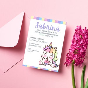 Eenhoorn Cupcake verjaardagsuitnodiging