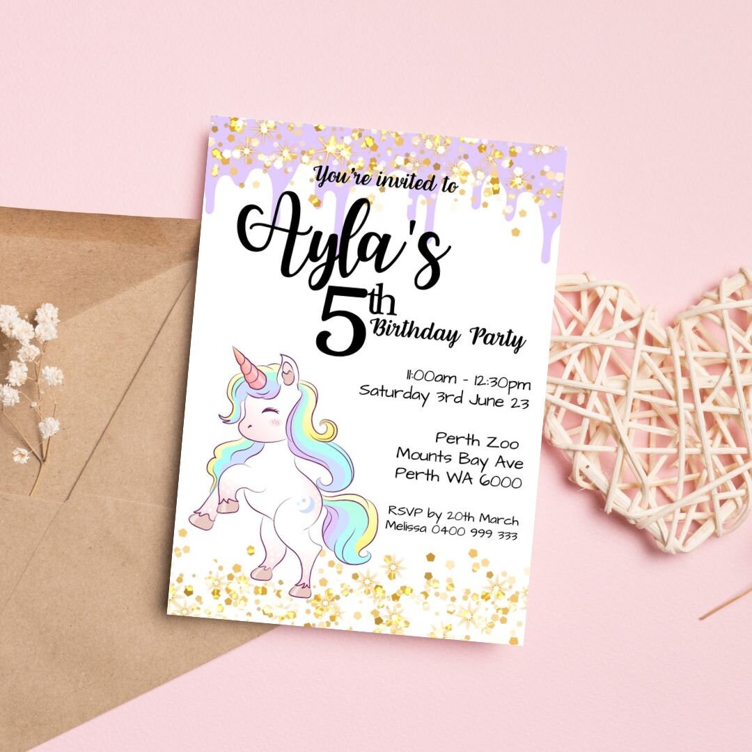 Girls Unicorn Birthday Invitation Etsy
