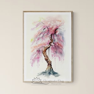 Painting of a Weeping Cherry Blossom Tree | Printable Art | Sakura tree | Watercolor Painting | Watercolor Art | Wall Art | Digital