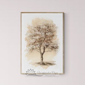 Duo Tone Art Cherry Blossom Trees | Printable Art | Watercolor Painting | Rustic | Wall Art | Vintage
