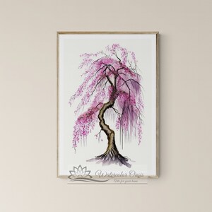 Minimalistic Painting Weeping Cherry Blossom Tree | Printable Art | Sakura tree | Watercolor Painting | Watercolor Art | Wall Art | Digital