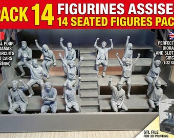 14 Spectateurs Bras Levés - Slot Racing 1/32 - Fichiers STL Impression 3D - Avec Supports (Pre-supported)
