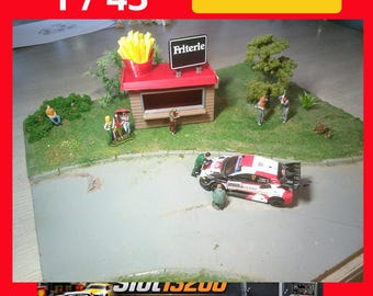 Stand Friterie Miniature 1/43 - Décoration de Circuit Slot Car et Diorama Rallye - Accessoire de Stand Peint à la Main - Décor de Piste
