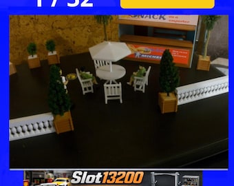 Kit Terrasse Snack 1/32 - Mobilier de Jardin et Décor pour Circuit Slot Car (Scalextric, Carrera)