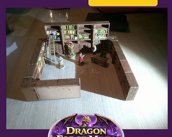 D&D DECORS - Grande Bibliothèque de Mage Peinte - Mobilier Donjon 28mm / 32mm