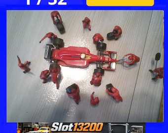 14 Mecaniciens Stand F1 1/32 - Pack Complet Diorama - Slot Car (Ferrari 27)