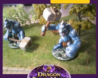 Duo de Trolls de Pierre D&D Peints à la Main - Figurines 28/32mm