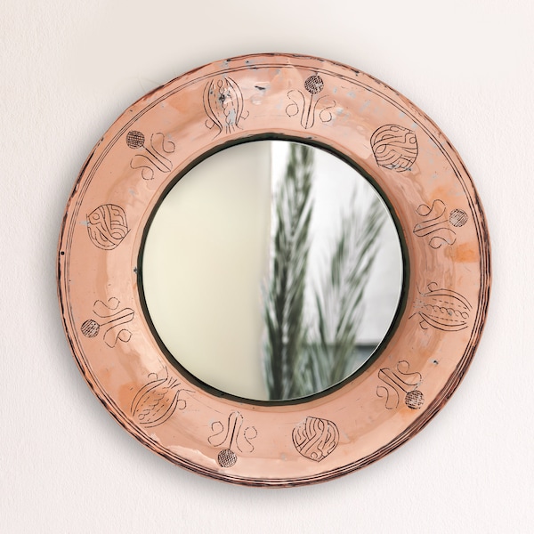 Antiker Kupferspiegel Spiegel Wand-Dekor Kleiner Wandspiegel Antiker Wand-Dekor Rustikaler Spiegel Runder Wand-Spiegel Dekorativer Spiegel