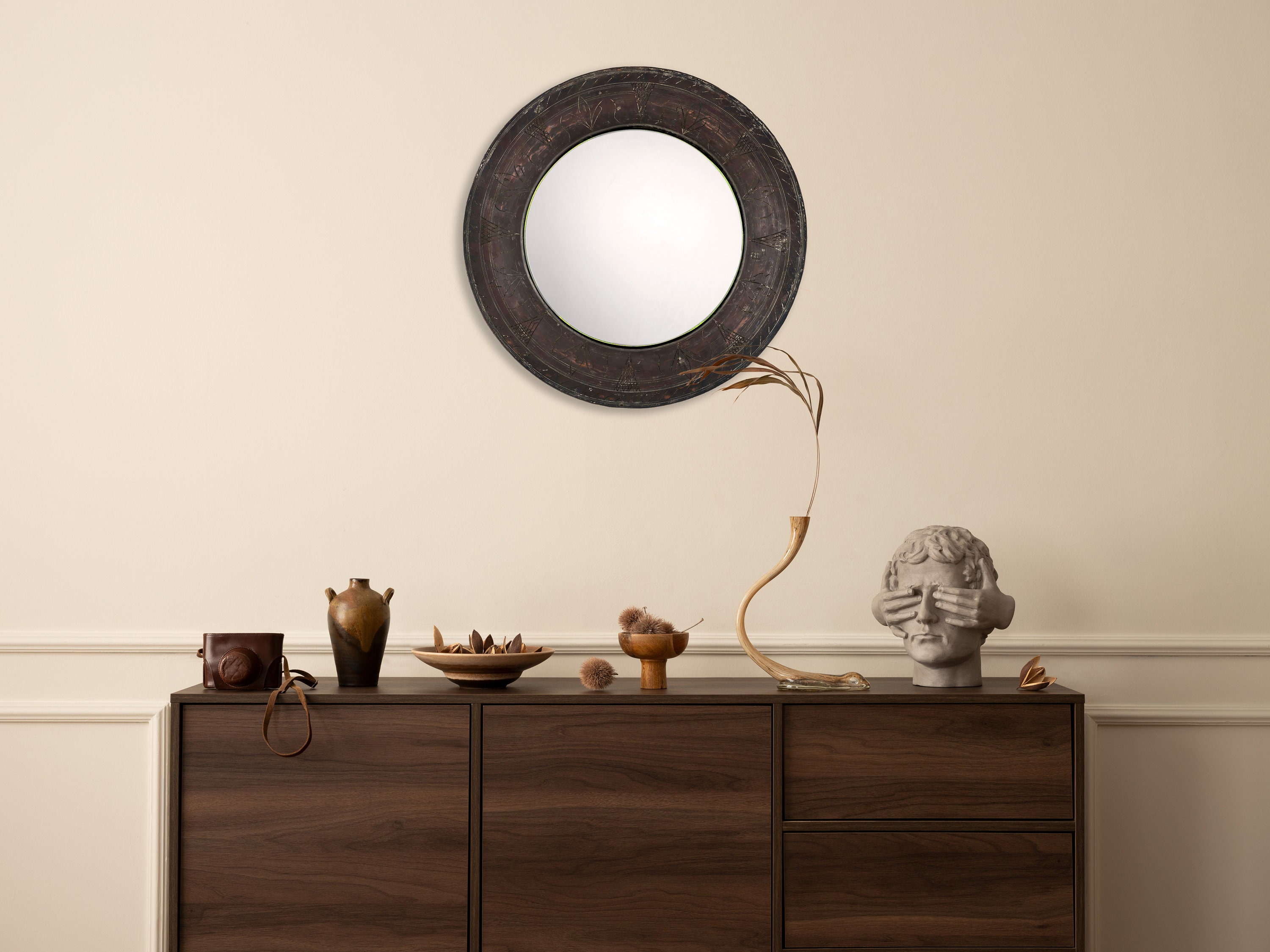 Round Antique Copper Plate Mirror Wall Decor Round Bronze Mirror Small