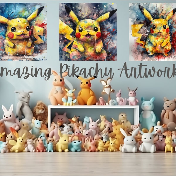 3er Set Pikachu Aquarell Kunstwerke / Digital Download / Digitaldrucke