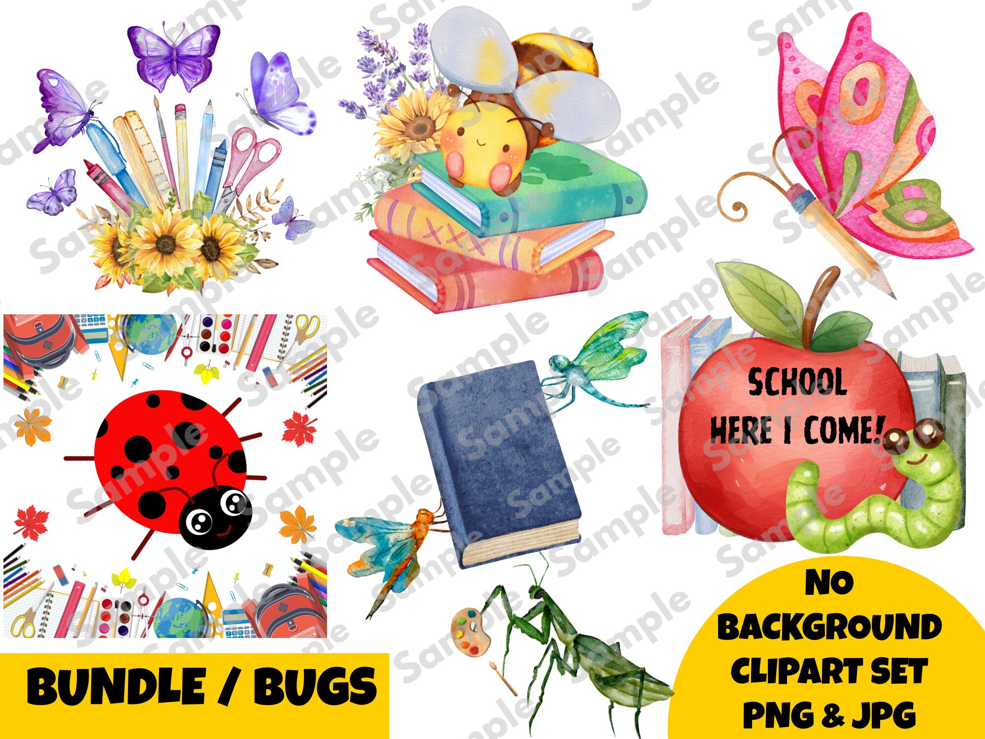School Clipart Set Back to School Bugs School Insects Etsy