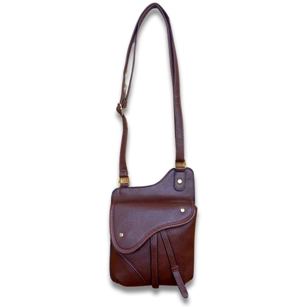 Vegan Leather Crossbody Saddle Bag - Dark Brown with Snap Closure - Stylish Everyday Purse - Perfect Gift for Her