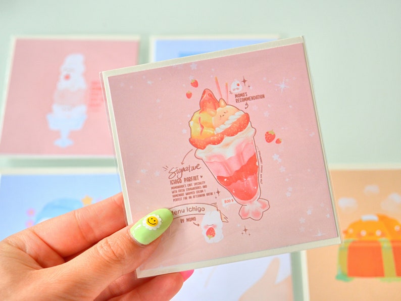 carte de vœux | carte de correspondance | mini carte mignonne lapin, kpop, kawaii, pastel Dessert