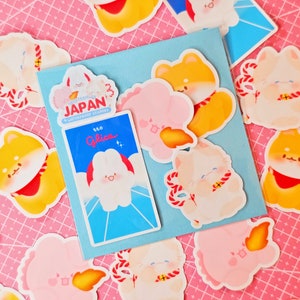 Pack d’autocollants voyage Japon lapin, chien, chat, Tokyo, Shibuya, Osaka, Godzilla, Manekineko | waterproof | set de cadeau mignon