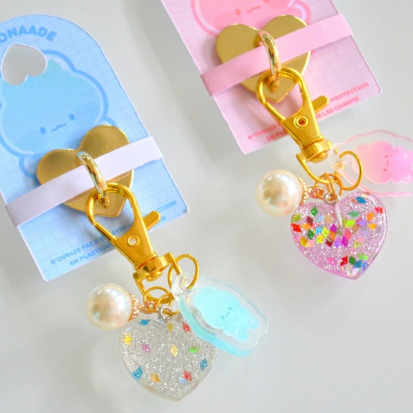 Phone charm cœur à coller | accessoire de téléphone mignon, kawaii bleu et rose