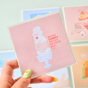 carte de vœux | carte de correspondance | mini carte mignonne lapin, kpop, kawaii, pastel Glace