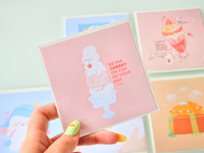 carte de vœux | carte de correspondance | mini carte mignonne lapin, kpop, kawaii, pastel Glace