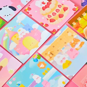 Illustrations mignonnes lapin et chat | dreamy | cottagecore  | kawaii | Impression artistique | carte postale
