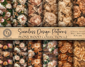 Peony Seamless Design Pattern Repeating Wood Peonies Image Set Flower Variety Collection Floral Wallpaper Instant Download Botanical Pack