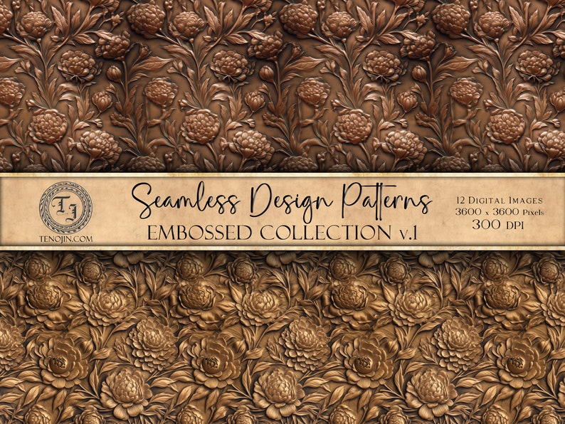 Embossed Design Patterns Seamless Pattern Set Embossed Art Digital Image Collection Embossed Sublimation Paper Instant Download Variety Pack image 7