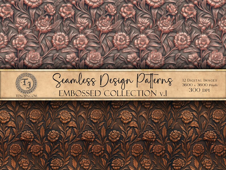 Embossed Design Patterns Seamless Pattern Set Embossed Art Digital Image Collection Embossed Sublimation Paper Instant Download Variety Pack image 3