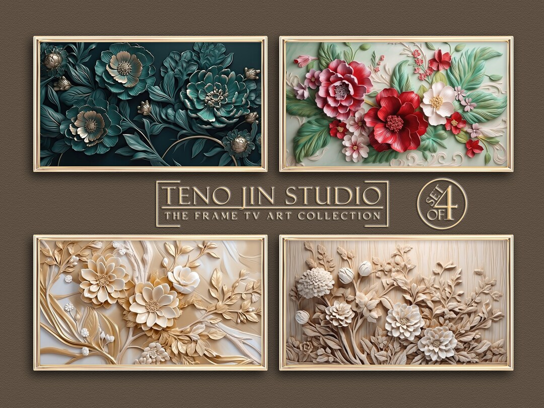 Samsung Frame TV Art Set, Floral Painting Set for Frame TV, Artwork for
