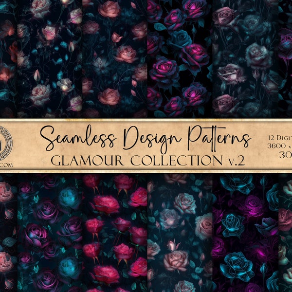 Glamour Flower Design Pattern Seamless Image Set Elegant Variety Painting Collection Stylish Chic Scrapbook Paper Instant Download Glam