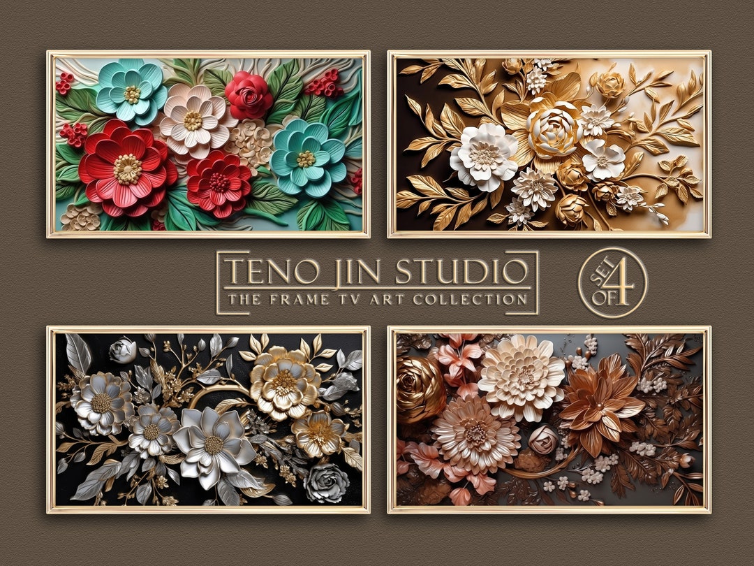 Samsung Frame TV Art Set, Floral Painting Set for Frame TV, Artwork for