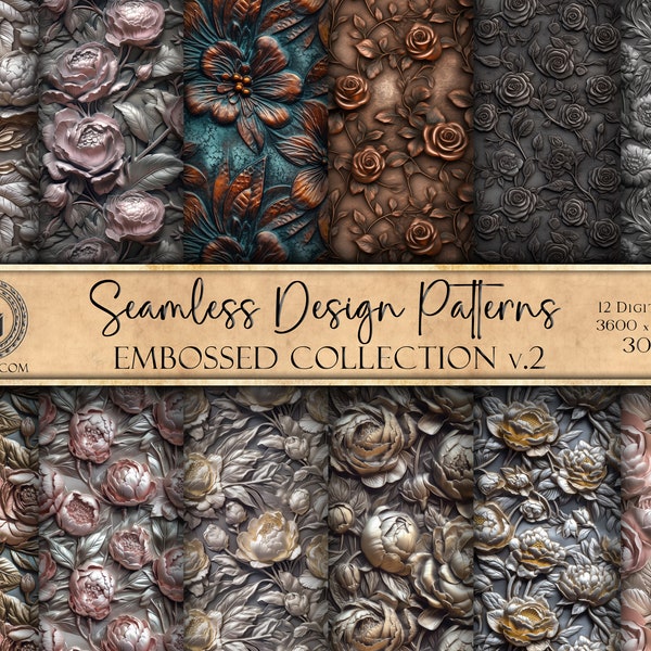 Embossed Design Patterns Seamless Pattern Set Embossed Art Digital Image Collection Embossed Sublimation Paper Instant Download Variety Pack