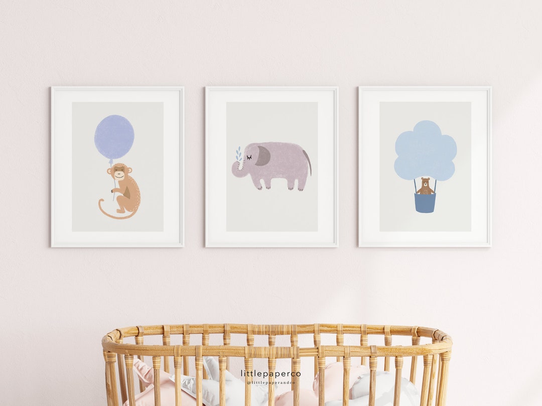 Baby Animal Nursery Print Set 3, Baby Animal Nursery Gift, Nursery Art