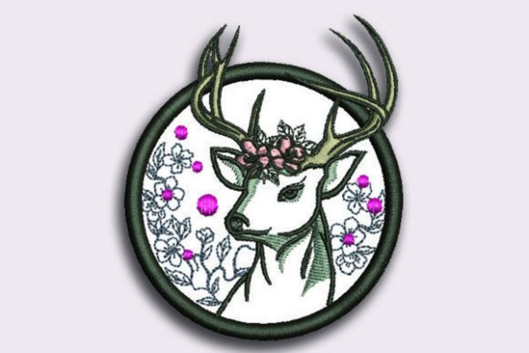 Deer Embroidery Design, Deer in Circle Embroidery Files, Deer