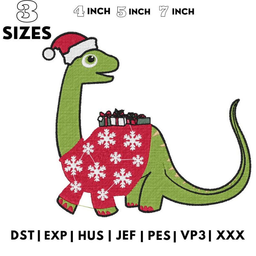 Cute Dinosaur Christmas Sweater Embroidery Design Festive Etsy