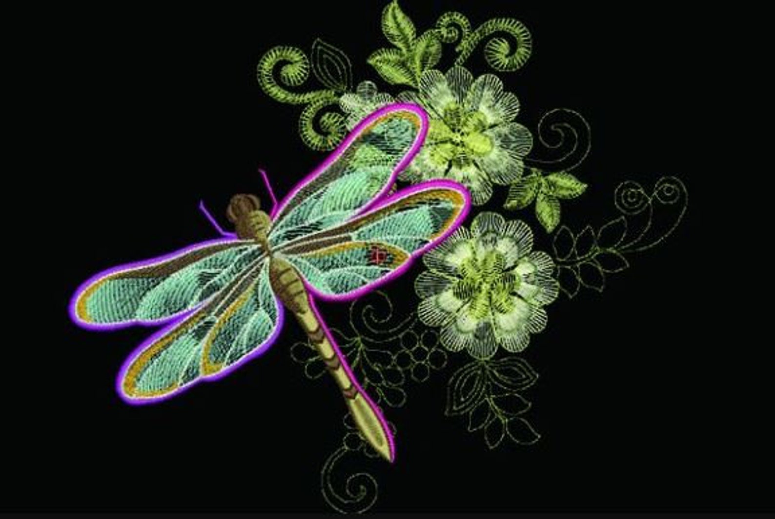 Dragonfly Embroidery Design Dragonfly Floral Embroidery - Etsy