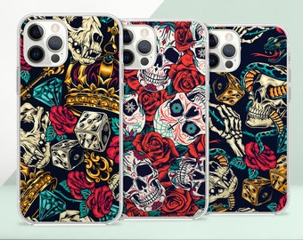 Rock n Roll Phone Case, Rose Skull Diamond Crown Skeleton Cross Snake Cover for iPhone 14 13 12 SE Pro Max Samsung S23 S22 A13 A03 Xiaomi 58