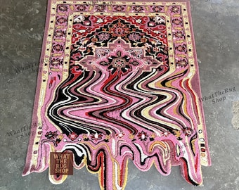Hand-Tufted Wool Rug, Pink Melting Oriental Trippy Wavy Area Accent Rug