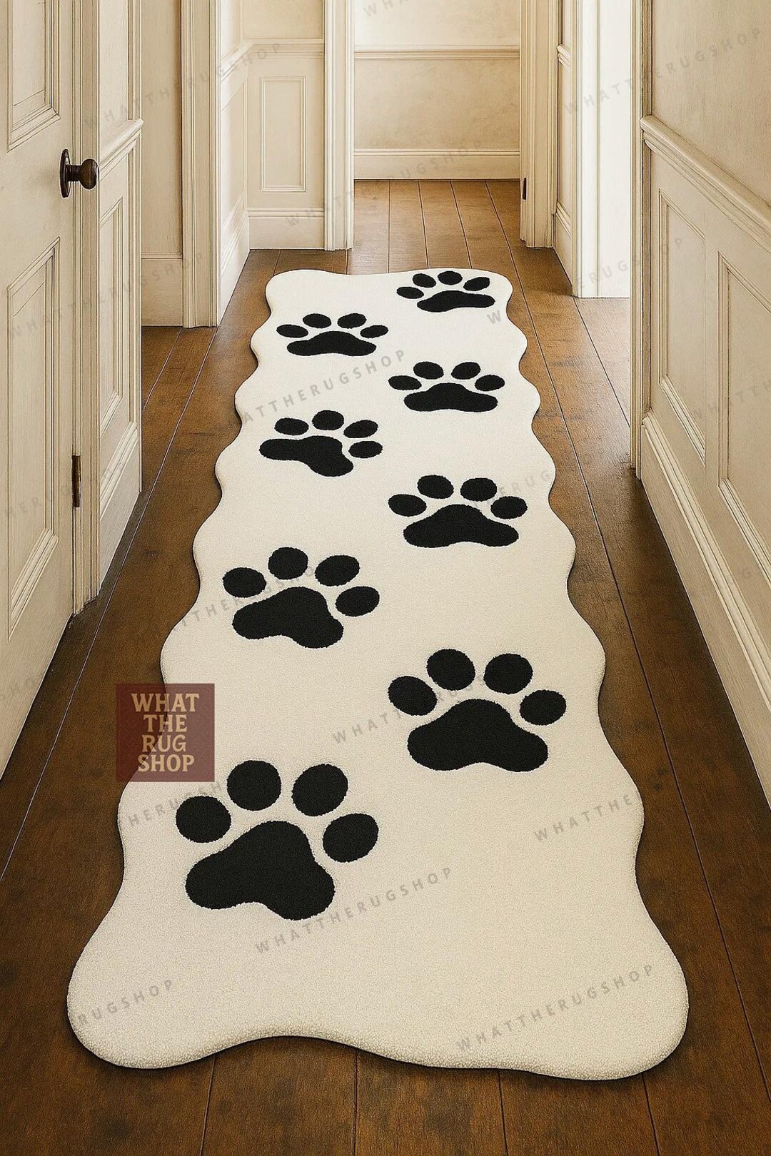 Paw Print Runner Rug Hand Tufted Wool Paw Print Runner, Irregular Black and White Rug - Etsy