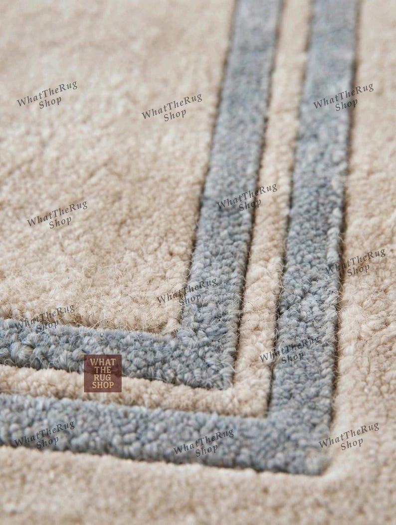 Hand Tufted Wool Runner Rug With Border, Greige Neutral Modern Hallway ...