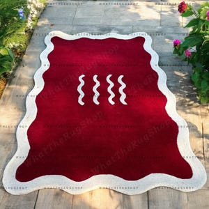 Red White Scallop Hand Tufted Area Rug for Living Bedroom Dining Kids Room, High Quality Red Scallop Carpet for Girls Gift 4x6 5x8 3x5 2.5x8