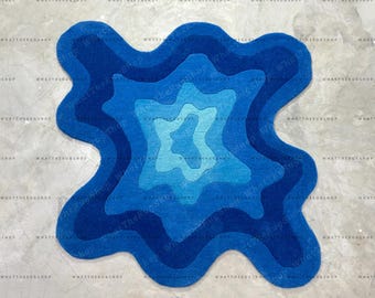 Hand Tufted Blue Amoeba Rug, Irregular Carpet
