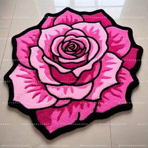 Pink Rose Rug, Hand Tufted Rose Design Pink Color Rug for Kids Girls, Floral Rug for Living Room Bathroom Bedroom, Rug 4x4 5x5 Gift for her