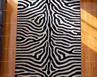 Hand-Tufted Zebra Print Area Rug, Black and White Carpet