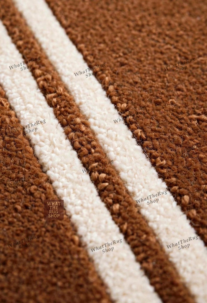Brown Wool Runner Rug With Double Border, Hand Tufted Minimalist ...