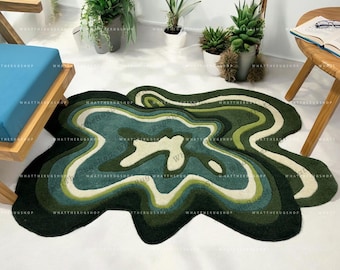 Green Amoeba Rug, Modern Abstract Rug, Moss Green Carpet