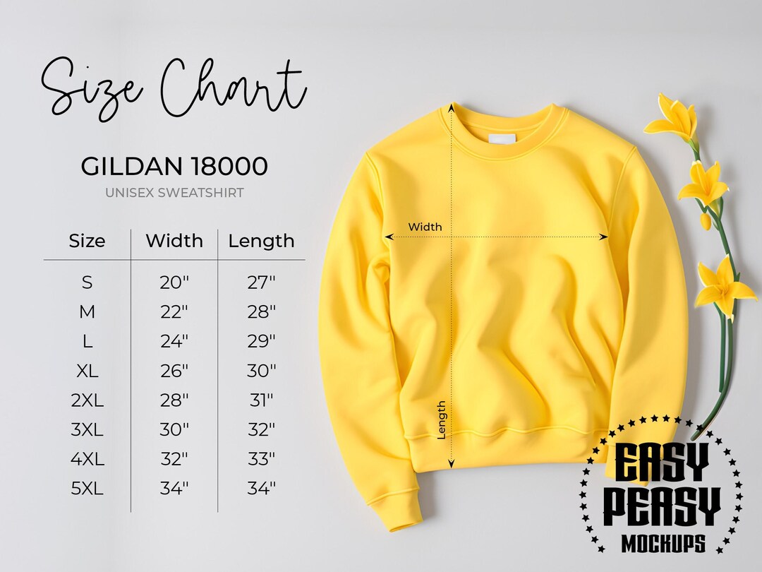 Gildan 18000 Size Chart Size Chart for Gildan Gildan 1800 Etsy