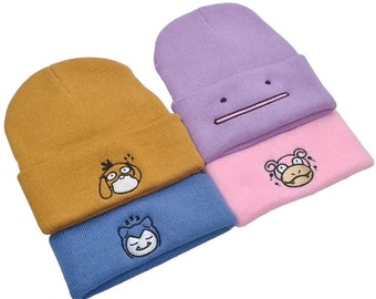 Pokemon Psyduck Ditto Slowpoke Snorlax Anime Embroidery Wool Knitted Hat Warm Windproof Children Cute Cartoon Student Gifts