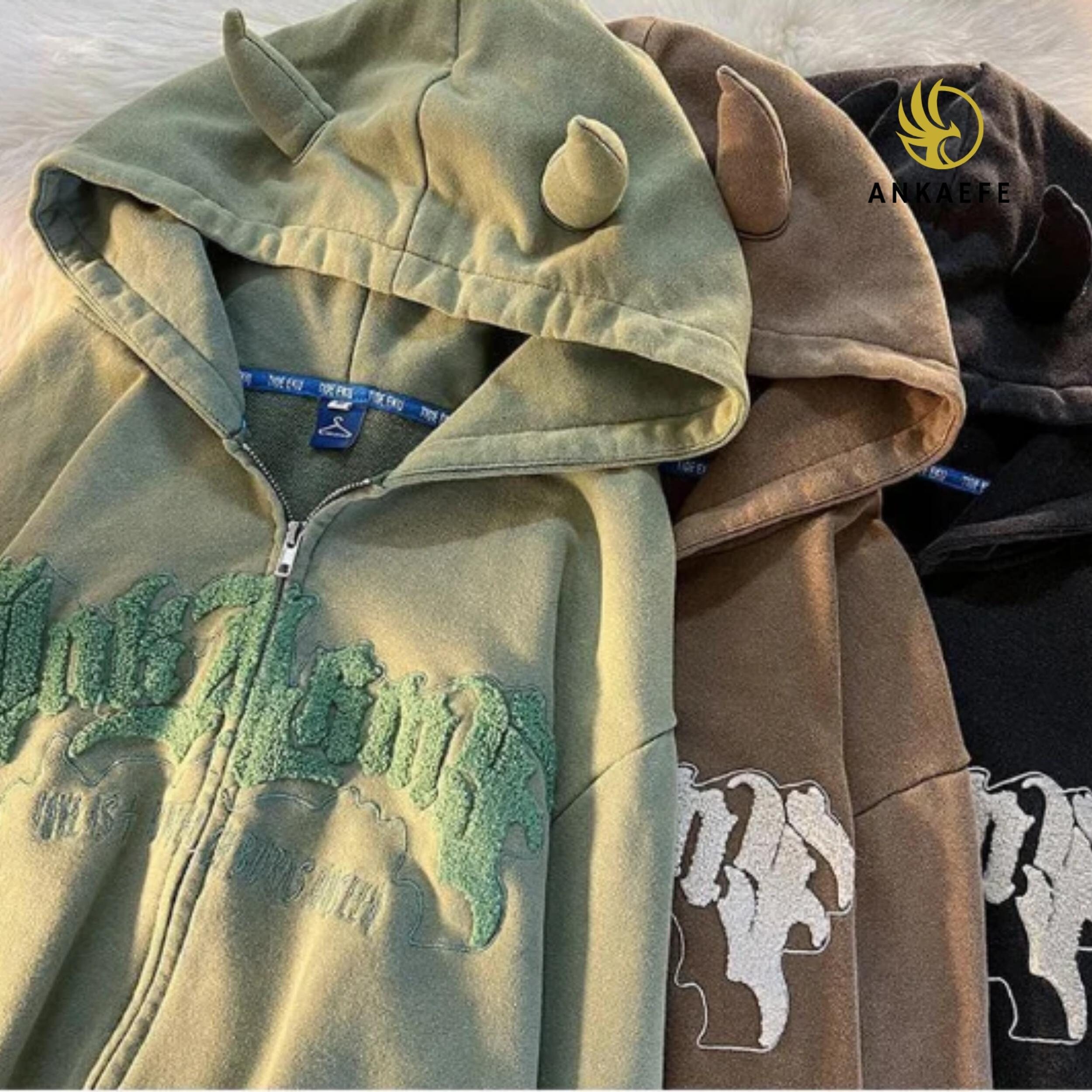 Y2K Streetwear Zip up Hoodie With Horns - Etsy