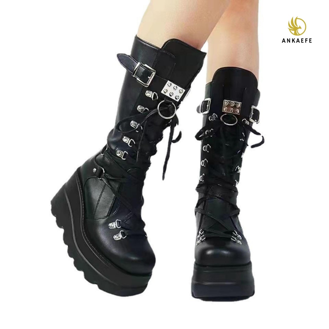 Punk Boots Y2K Boots Gothic Boots Knee High Boots Emo Boots Etsy