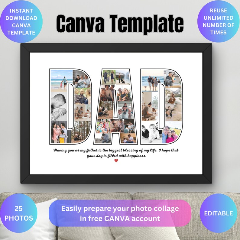 Dad Photo Collage Template Editable Template Etsy Dad Photo Collage Template Editable Template Etsy